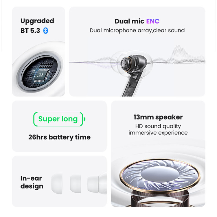 خرید هندزفری بیسیم یوسمز مدل XD19 | بلوتوث 5.3، ENC، باتری ۲۶ ساعته