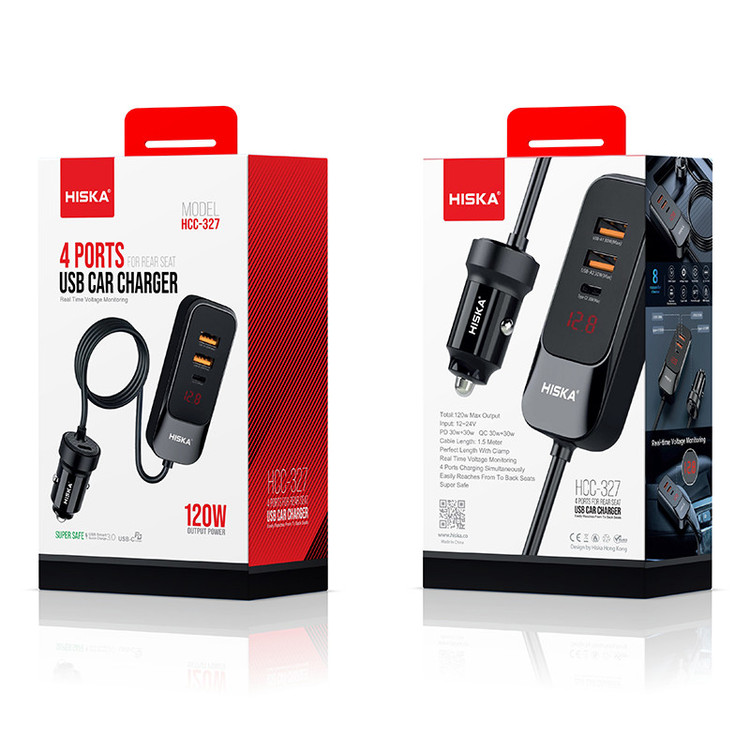 شارژر فندکی 120 وات 4 پورت هیسکا HISKA HCC-327