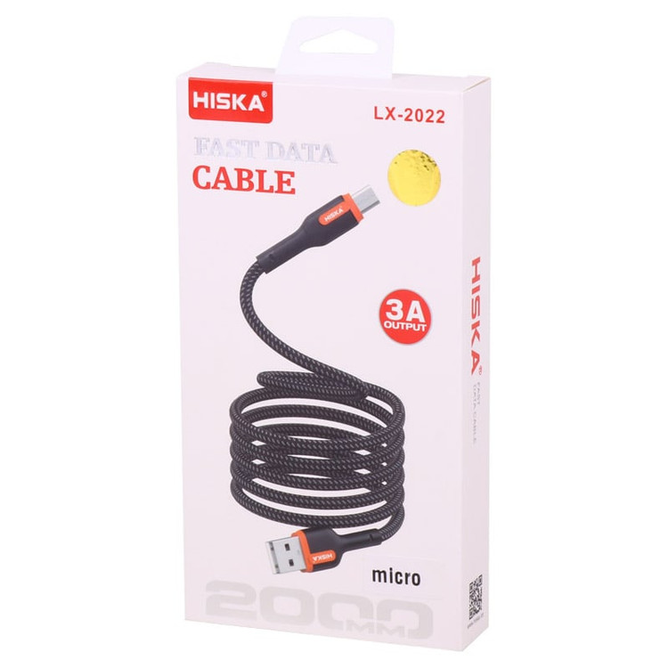 کابل شارژ Micro USB هیسکا HISKA مدل LX-2022 طول 2 متر فست شارژ 3 آمپر