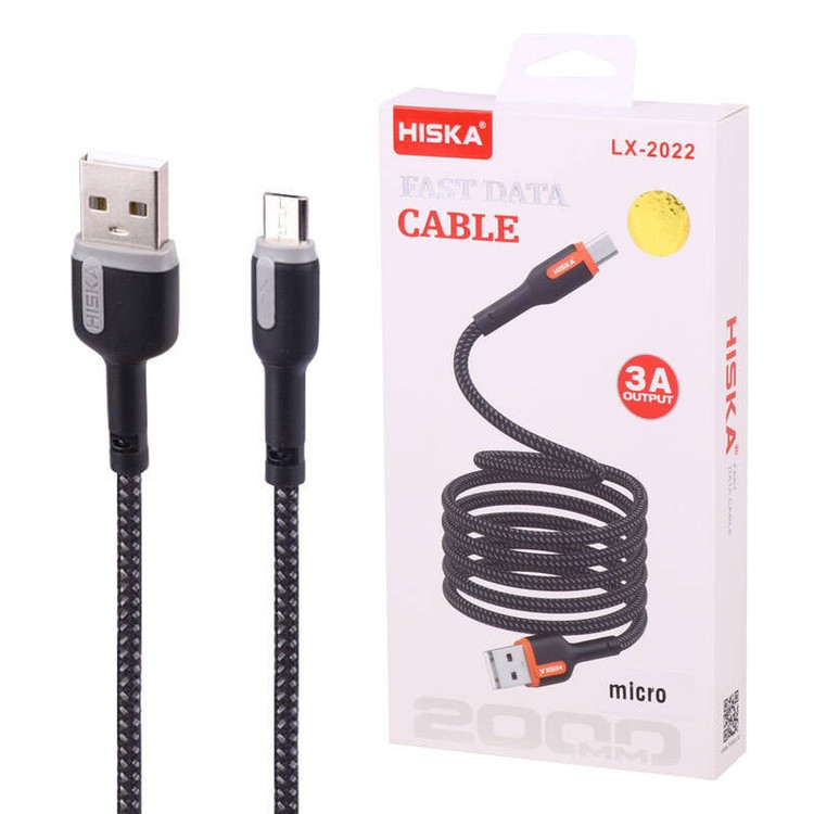 کابل شارژ Micro USB هیسکا HISKA مدل LX-2022 طول 2 متر فست شارژ 3 آمپر