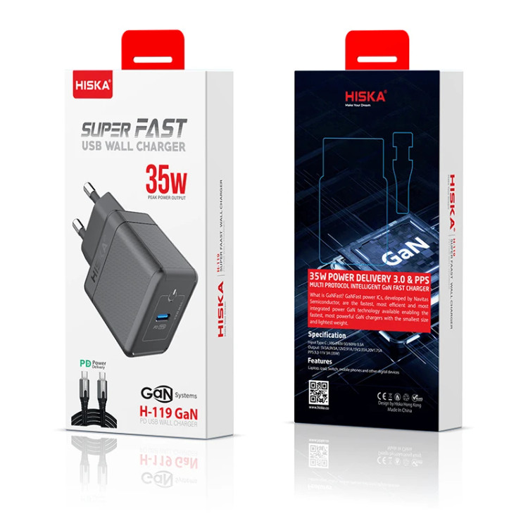قیمت و خرید اینترنتی شارژر دیواری 35 وات هیسکا مدل H-119GAN