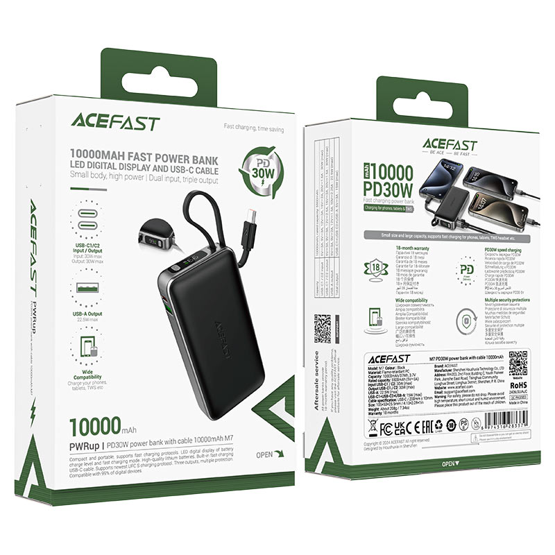 خرید پاوربانک Acefast مدل M7 ظرفیت 10000 میلی‌آمپر توان 30 وات