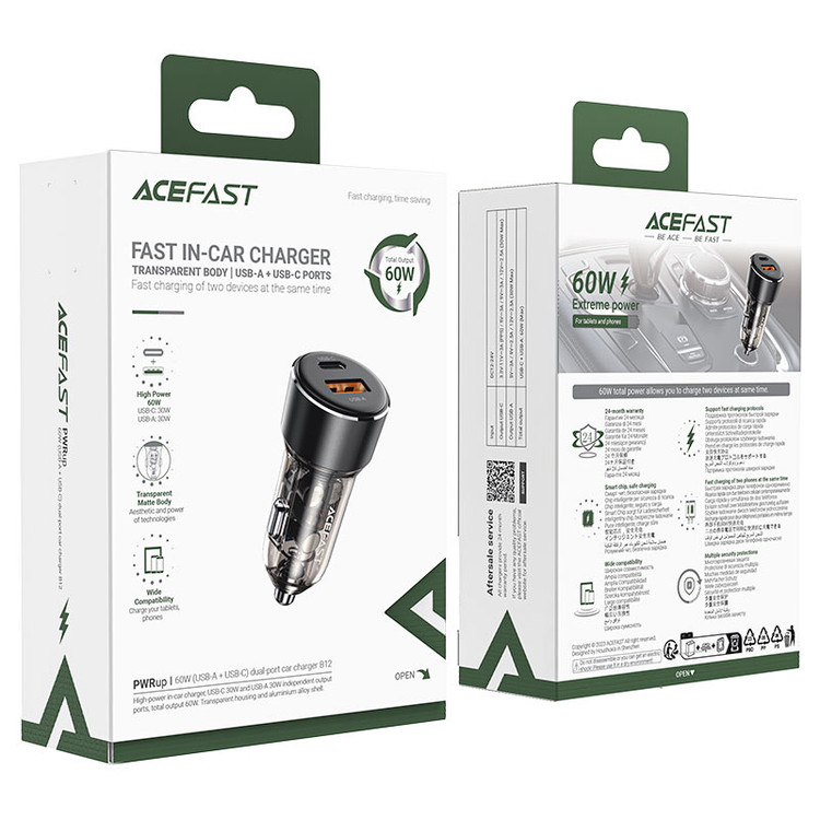 قیمت و خرید شارژر فندکی Acefast مدل B12 توان 60 وات
