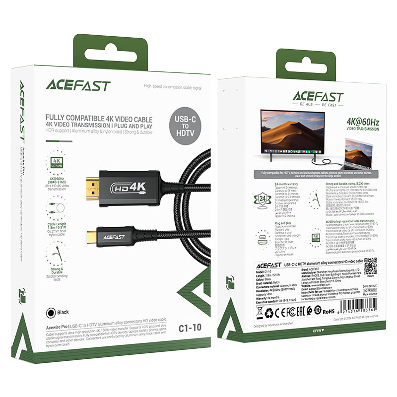 خرید کابل HDMI به Type-C ایس فست مدل C1-10 طول 1.8 متر