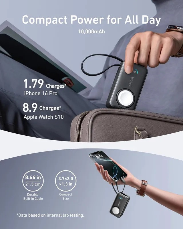 پاوربانک انکر مدل A1657 ظرفیت 10000 میلیآمپر با شارژ بیسیم