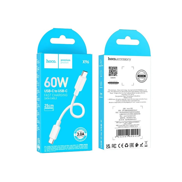 کابل USB-C هوکو مدل X96 طول ۲۵ سانتیمتر توان ۶۰ وات