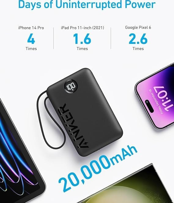 پاوربانک انکر مدل A1647 ظرفیت ۲۰۰۰۰ میلیآمپر