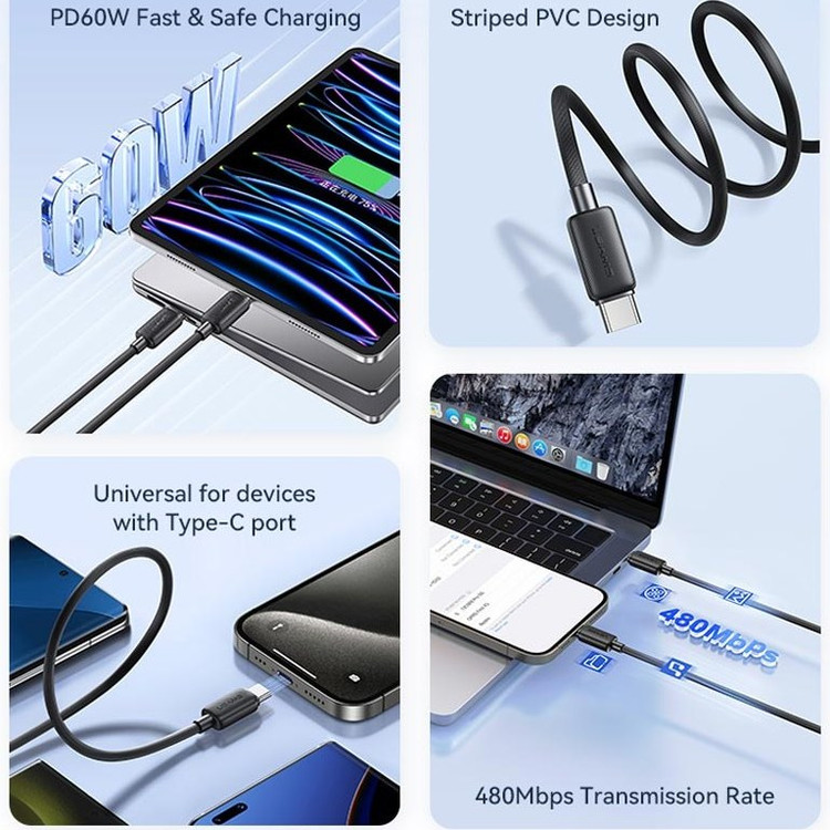 کابل USB-C به USB-C یوسمز مدل SJ696 طول 2 متر