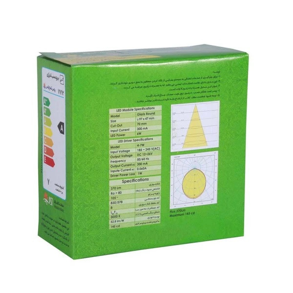 چراغ پنلی SMD توکار 7 وات مربعی پارس شعاع توس مدل گلاریس