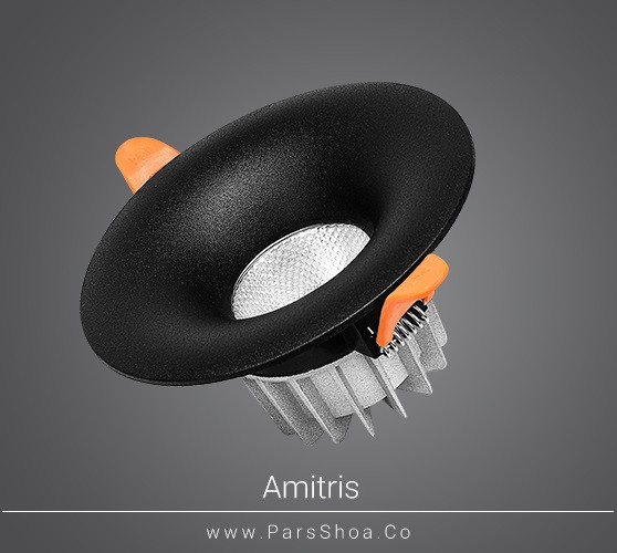 چراغ سقفی توکار 7 وات بدنه مشکی COB پارس شعاع توس مدل آمیتریس