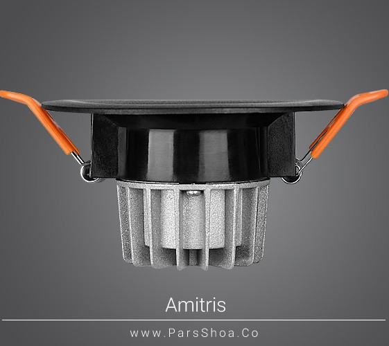 چراغ سقفی توکار 7 وات بدنه مشکی COB پارس شعاع توس مدل آمیتریس