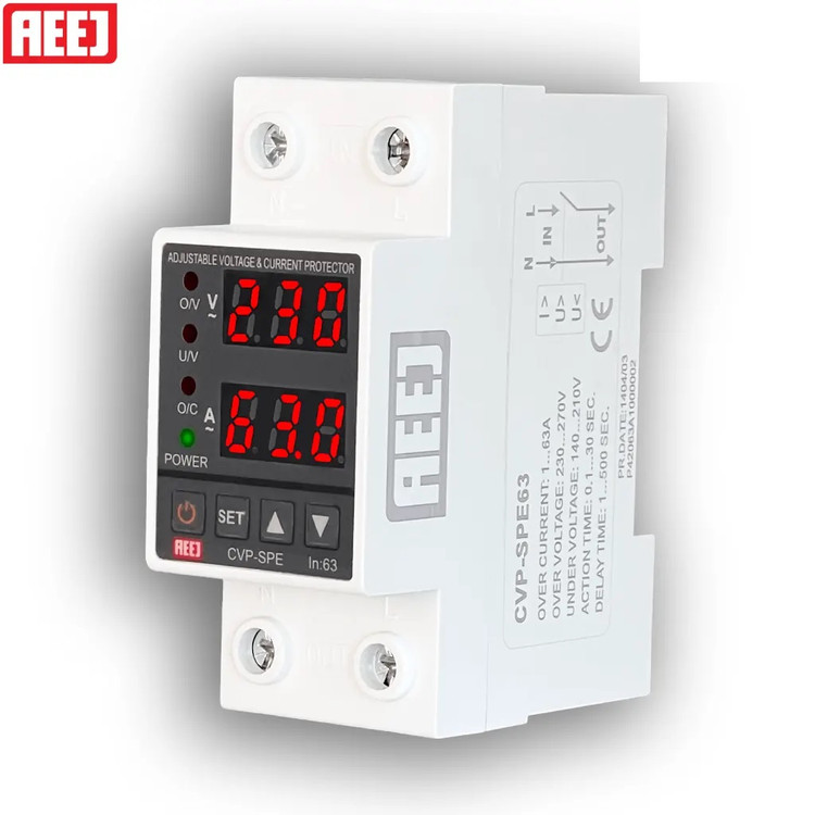محافظ ولتاژ و جریان دیجیتال 63 آمپر AEEJ مدل CVP-SPE