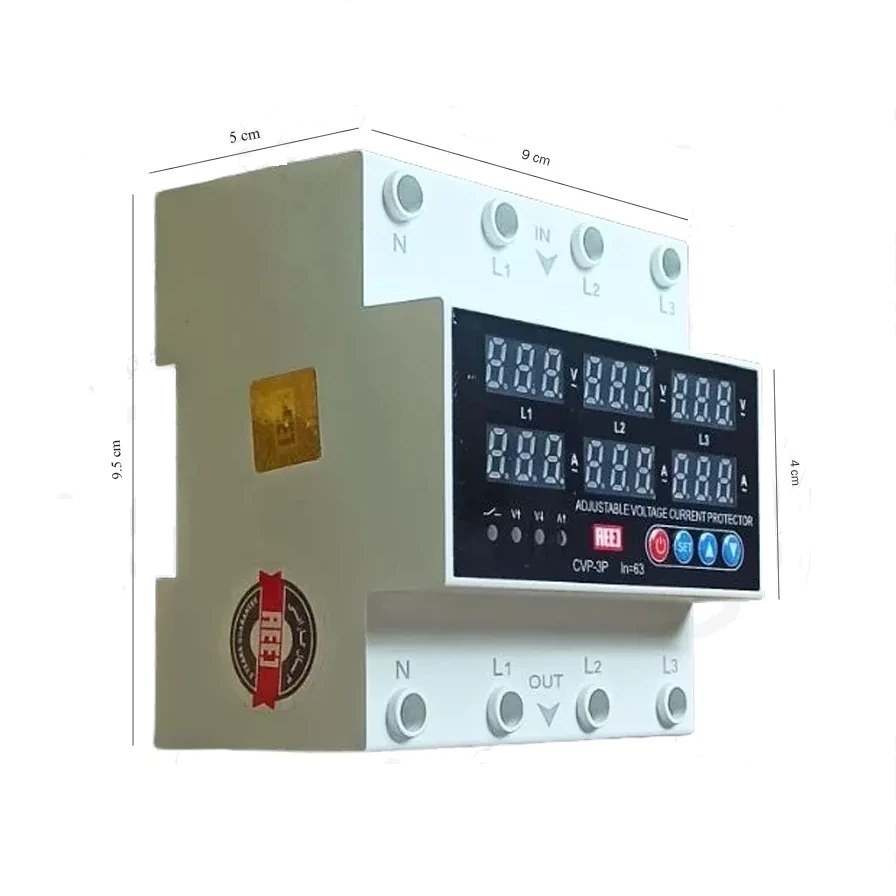 محافظ ولتاژ-جریان سهفاز قابل تنظیم 63 آمپر آییژ (AEEJ) مدل CVP-3P