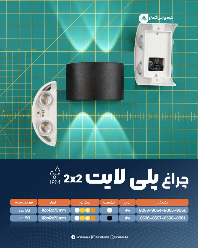 چراغ پنل SMD روکار ۴ وات پارس شعاع توس مدل پلی لایت ۲*۲