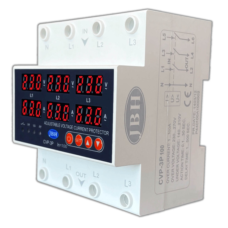 محافظ ولتاژ و جریان سه فاز 63 آمپر JBH مدل CVP3-100
